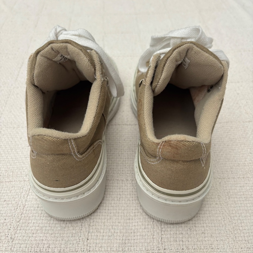 Women's 7.5 Victoria's Secret Vintage Y2k Tan Chunky Heeled Lace Up Sneakers View 3
